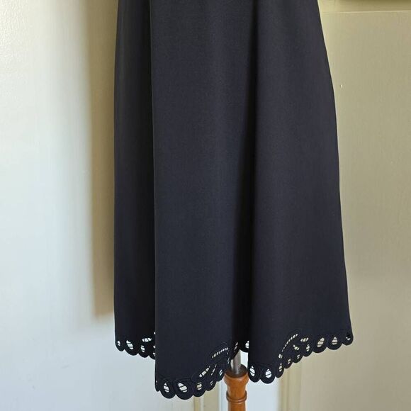 Talbots Fit and Flare Black Ponte Knit Dress with embroidered scallop neckline a - Picture 3 of 11